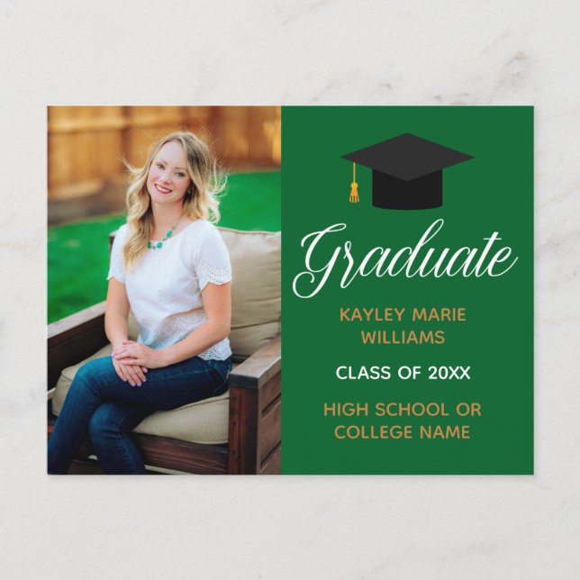Carte Postale Green Gold Graduation Photo Custom 2024 Graduate (Devant)