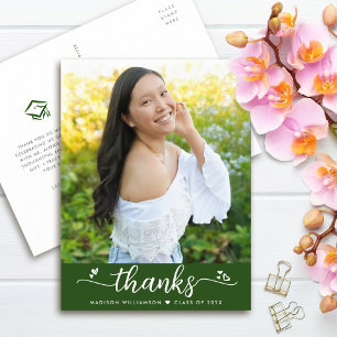 Carte Postale Green Graduation Photo Script Coeurs Merci