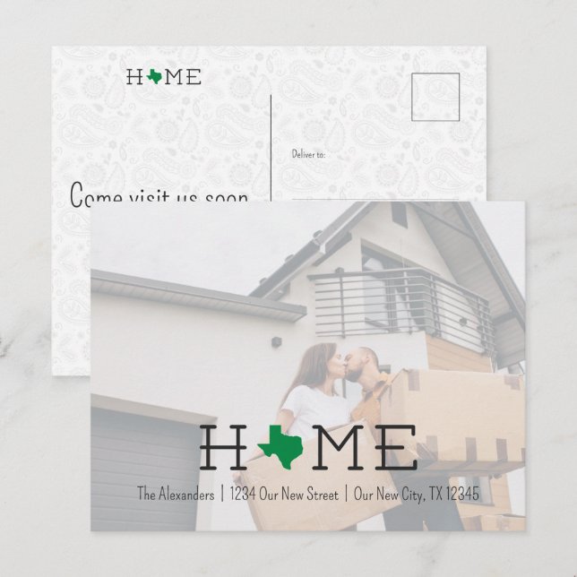 Carte postale Green HOME Texas Moving Faire-part (Devant / Derrière)