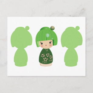 Carte postale Green Kokeshi Triplet x3