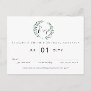 Carte Postale Green Olive Wreath Green Budget Wedding RSVP