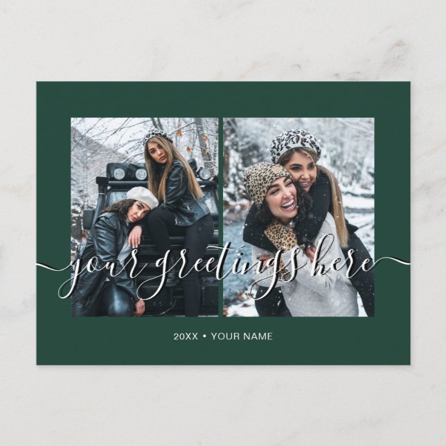 Carte Postale Green Personnalisé 2 photos Accueil universel (Devant)