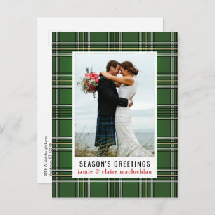 Carte Postale Green Plaid Classic One Photo Holiday