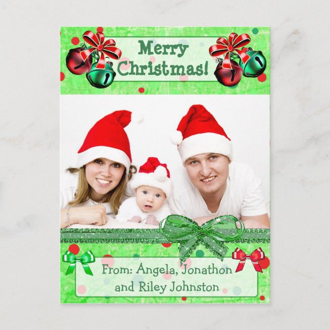 Carte postale Green & Red Christmas Family Photo (Devant)