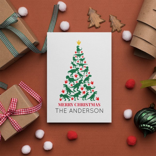 Carte Postale Green T Rex Arbre de Noël Rouge Paw (Créateur téléchargé)