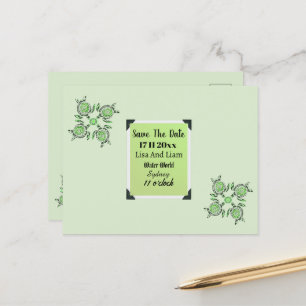 Carte Postale Green Turtles Dot Art Enregistrer La Date,