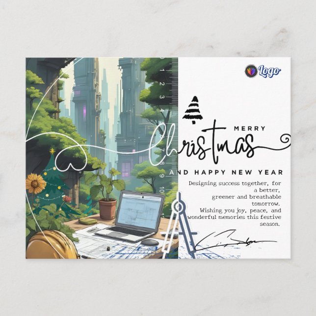 Carte Postale Green Urban Architect Minimalist Christmas (Devant)