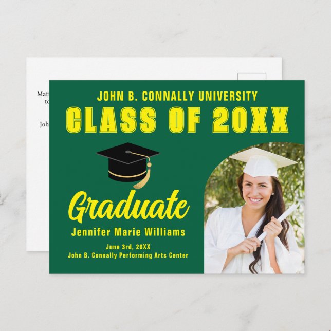 Carte Postale Green Yellow Graduate Custom 2025 Graduation Party (Devant / Derrière)