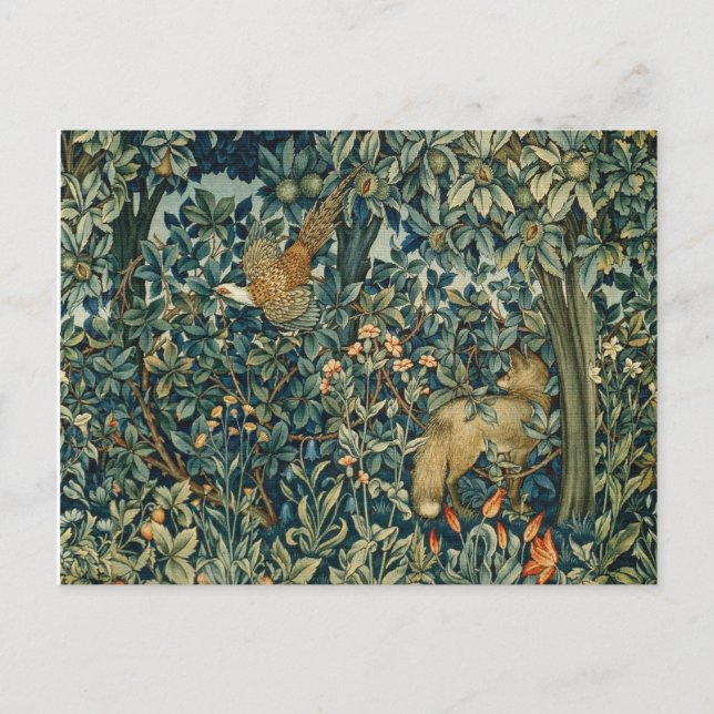 Carte Postale GREENERY, FOREST ANIMALS Pheasant, Fox, Green Flor (Devant)