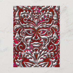 Carte Postale GreenMan en damas liquide argent  impression satin