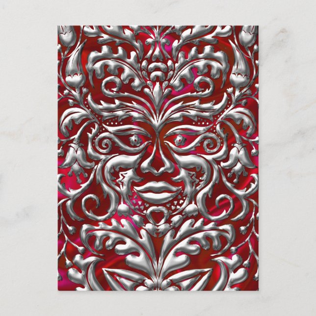 Carte Postale GreenMan en damas liquide argent  impression satin (Devant)