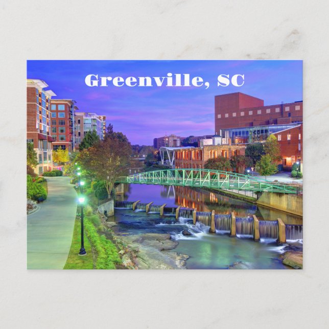 Carte Postale Greenville, Caroline du Sud Reedy River à la nuit (Devant)