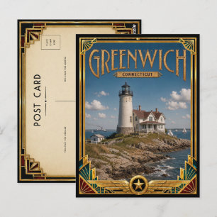Carte Postale Greenwich Connecticut Art Déco Vintage Âge d'Or