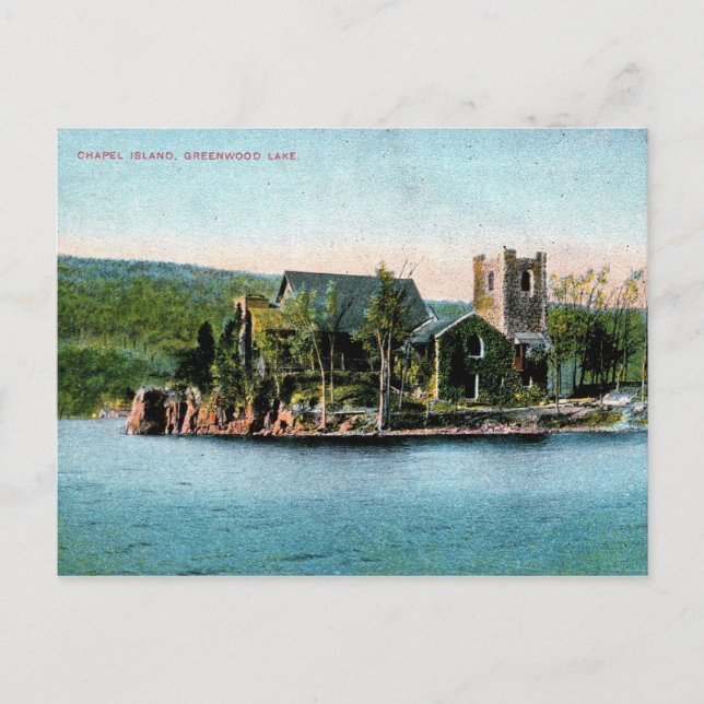 Carte Postale Greenwood Lake NY, Chapel Island, Vintage (Devant)