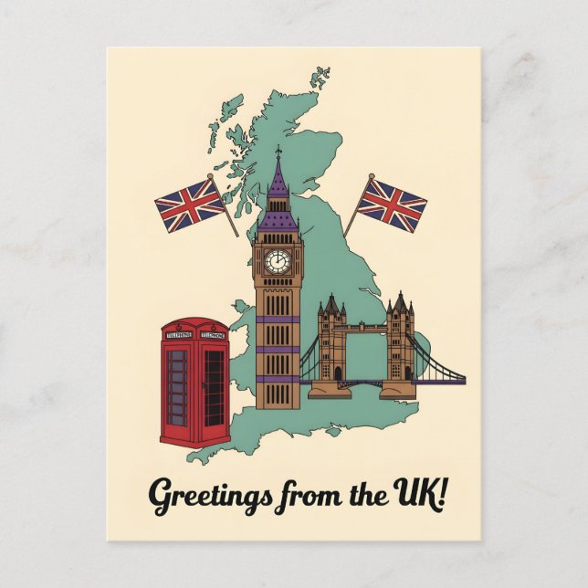 Carte Postale Greetings from the UK British Landmarks Travel (Devant)