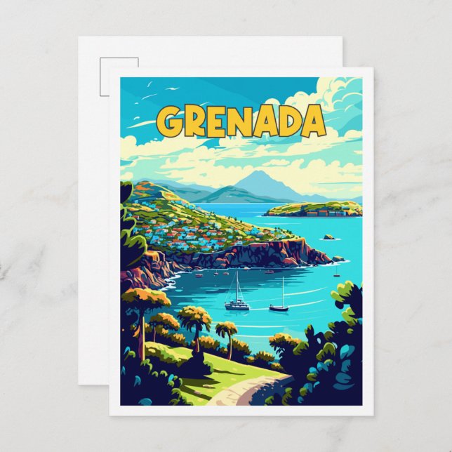 Carte Postale Grenade Caraïbes illustration de voyage vintage (Devant / Derrière)