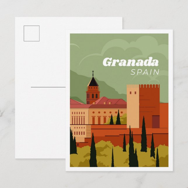 Carte Postale Grenade Espagne Illustration voyage (Devant / Derrière)