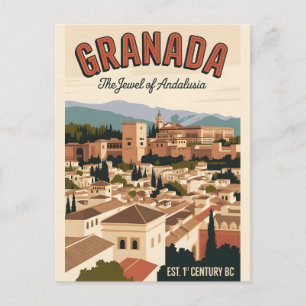 Carte Postale Grenade Espagne Rétro Ciel Ville Voyage