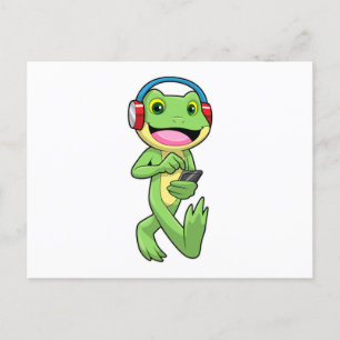 Carte Postale Grenouille à la musique avec casque audio