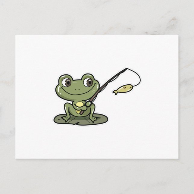 Carte Postale Grenouille à la pêche avec canne à pêche (Devant)