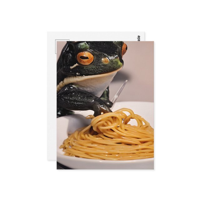 Carte Postale Grenouille adorable avec Spagetti (Devant/Arrière en situation)