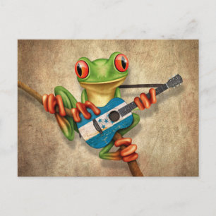 Carte Postale Grenouille Arbre Jouer Honduras Drapeau Guitare
