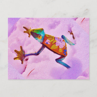 Carte Postale Grenouille arc-en-ciel sur la neige couleur orchid
