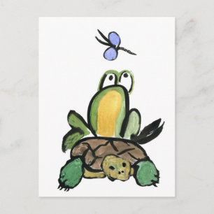 Carte Postale Grenouille attrape une balade sur tortue
