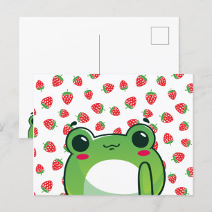 Carte postale Grenouille aux fraises Kawaii
