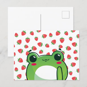 Carte postale Grenouille aux fraises Kawaii