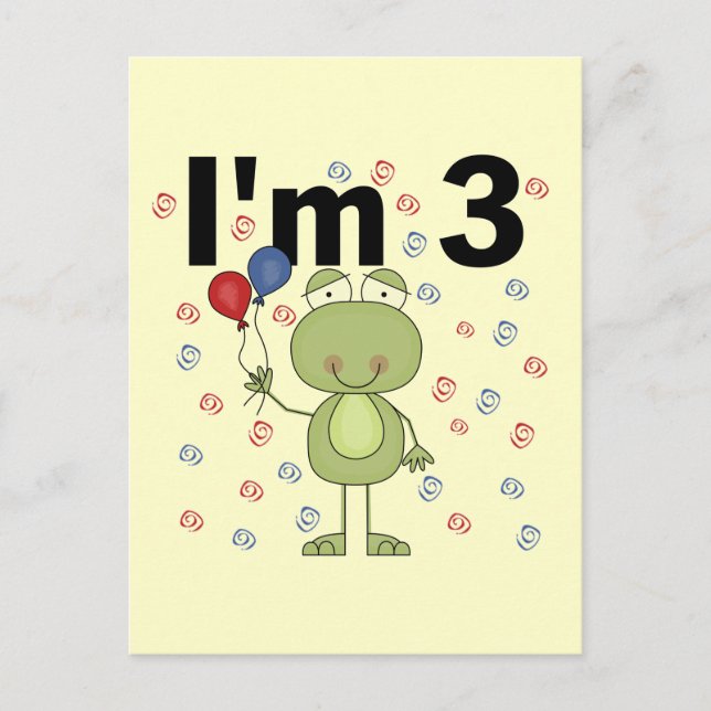 Carte Postale Grenouille avec ballons 3e anniversaire (Devant)