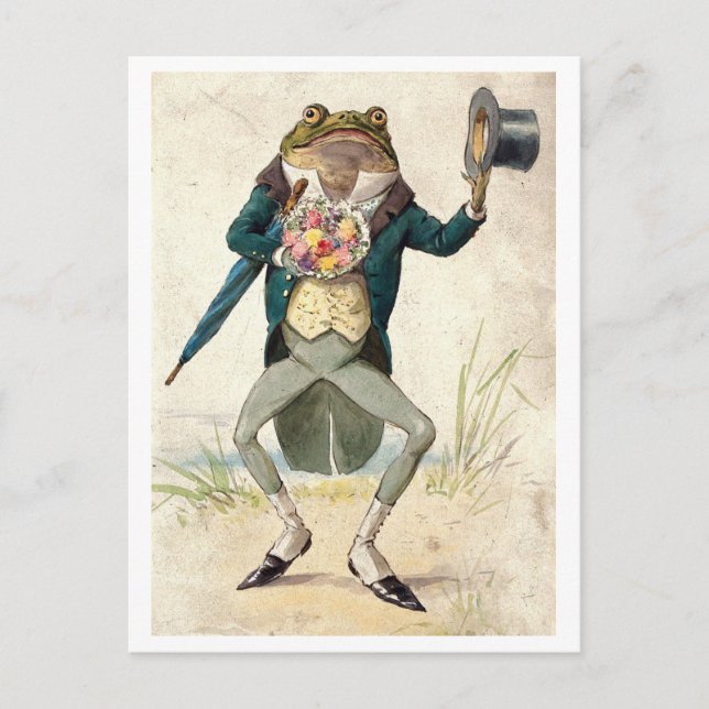 Carte Postale Grenouille avec chapeau supérieur et fleurs (Devant)