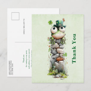 Carte Postale Grenouille avec chapeau vert et trèfle mignon merc