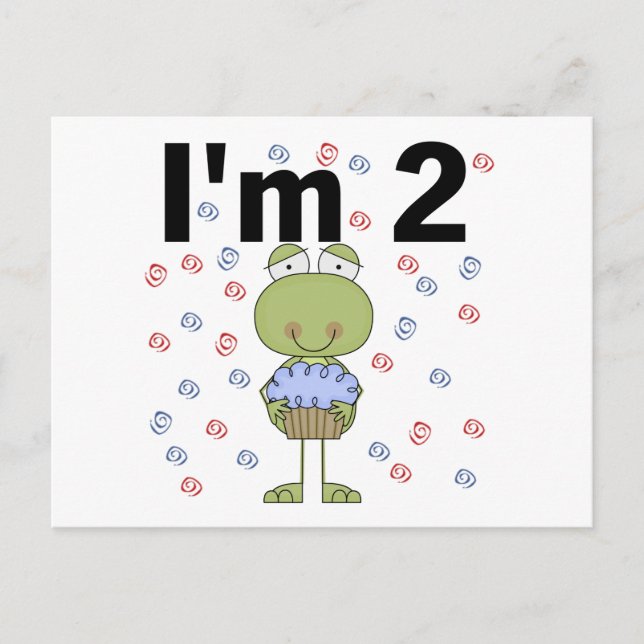 Carte Postale Grenouille avec Cupcake 2e chemises d'anniversaire (Devant)
