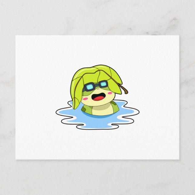 Carte Postale Grenouille avec feuille à la nage (Devant)