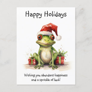 Carte Postale Grenouille avec Santa Hat cadeaux emballés Joyeuse