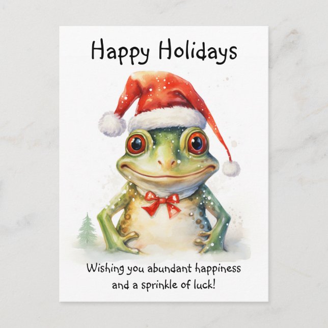 Carte Postale Grenouille avec Santa Hat Joyeuses Fêtes (Devant)