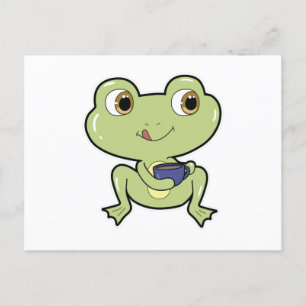 Carte Postale Grenouille avec tasse de café