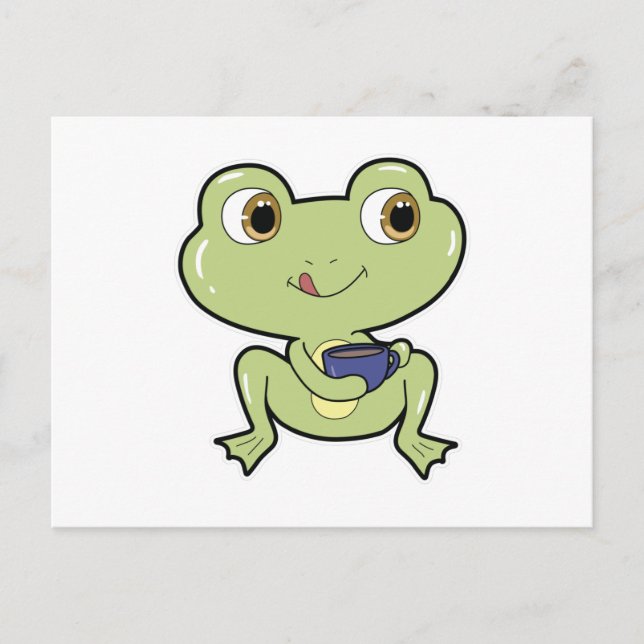 Carte Postale Grenouille avec une tasse de café (Devant)