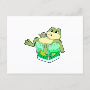 Carte Postale Grenouille avec verre de jus