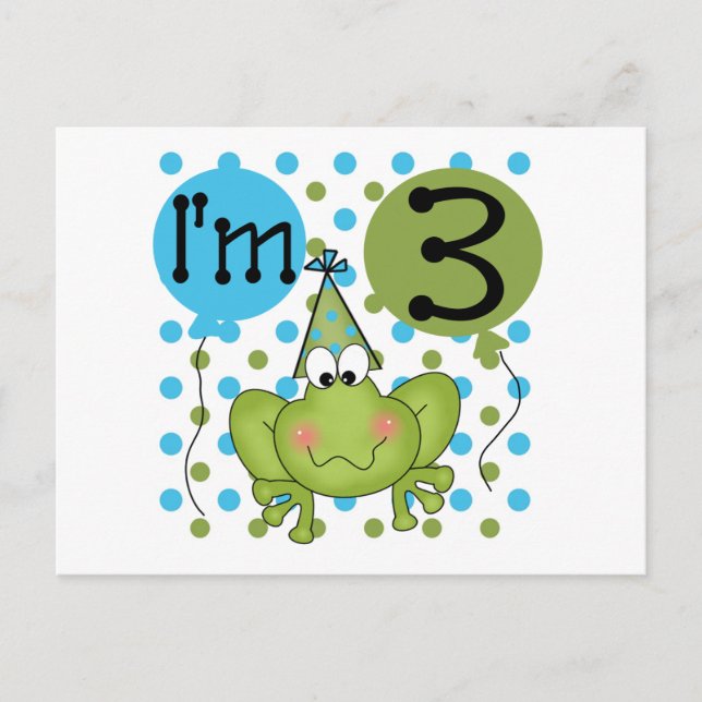 Carte Postale Grenouille Bleue 3ème Anniversaire Tshirts et cade (Devant)