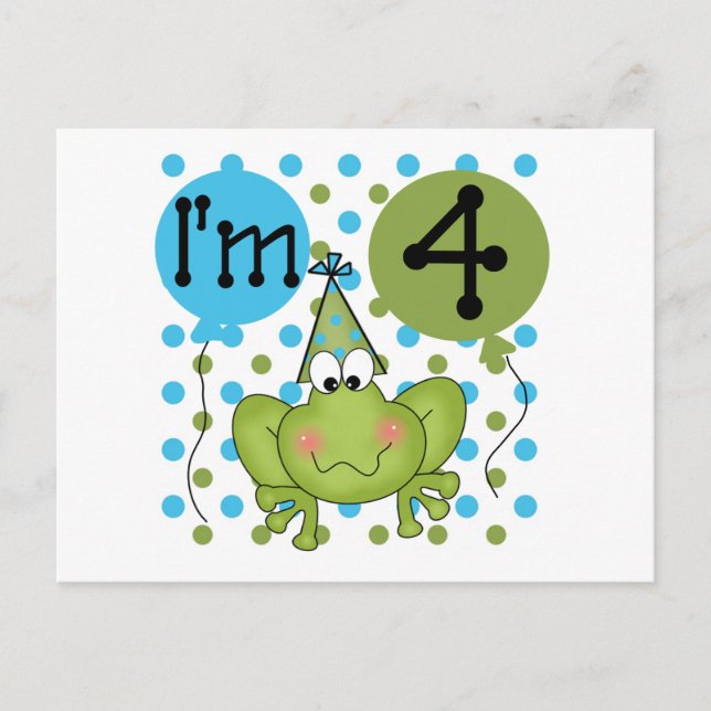 Carte Postale Grenouille bleue 4e anniversaire Tshirts et cadeau (Devant)