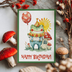 Carte Postale Grenouille Clown à l'aquarelle Joyeux Anniversaire