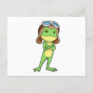 Carte Postale Grenouille comme pilote avec Casquette et lunettes