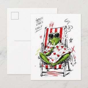 Carte Postale Grenouille Cool Attitude Lunettes de Soleil Art Vi