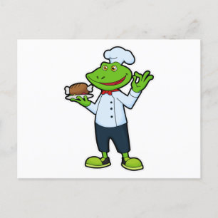 Carte Postale Grenouille cuisinier avec assiette de service et p