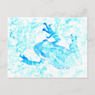 Carte Postale grenouille d'arbre invert bleu blanc mousse dessin