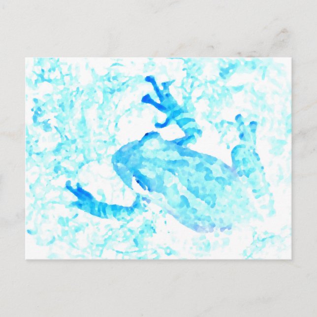 Carte Postale grenouille d'arbre invert bleu blanc mousse dessin (Devant)