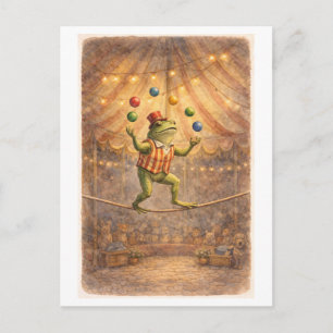 Carte Postale Grenouille de cirque de style vintage jonglant ave