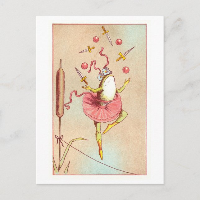 Carte Postale Grenouille de cirque vintage en jonglage (Devant)